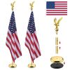Set of 2 6FT Indoor Flag Pole Kit Eagle Topper, Golden