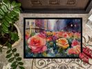 New York Roses in Watercolor Doormat Front Door Mat Indoor Outdoor Rugs for Entryway, Non Slip Washable Low Pile, 24H X 36W