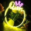 1cp Queen Neon Sign Mirror-for Wall Decor,Birthday Decorations,USB, Vanity Mirror for Teen Girl Gift,Bedroom,Room Decor