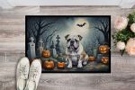 English Bulldog Spooky Halloween Doormat Front Door Mat Indoor Outdoor Rugs for Entryway, Non Slip Washable Low Pile, 24H X 36W