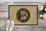 Westie Christmas Flowers Doormat Front Door Mat Indoor Outdoor Rugs for Entryway, Non Slip Washable Low Pile, 24H X 36W