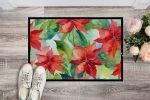 Poinsettias in Watercolor Doormat Front Door Mat Indoor Outdoor Rugs for Entryway, Non Slip Washable Low Pile, 24H X 36W