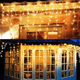 96 LED Curtain Icicle Lights for Party Christmas Decor - 8 Mode, Remote Control (Color: warm white)