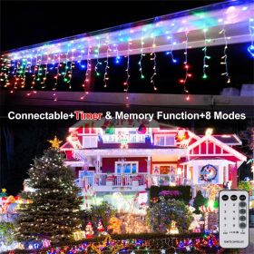96 LED Curtain Icicle Lights for Party Christmas Decor - 8 Mode, Remote Control (Color: multicolor)