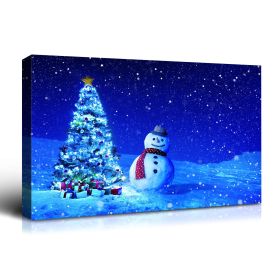 Framed Canvas Wall Art Decor Painting For Chrismas, Chrismas Tree with Cute Snowman Chrismas Gift Painting For Chrismas Gift (Color: as Pic)