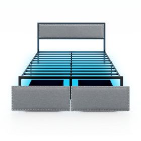 Full/Queen/Twin Size Bed Frame with LED Lights Drawer and Metal Slats (size: Queen Size)