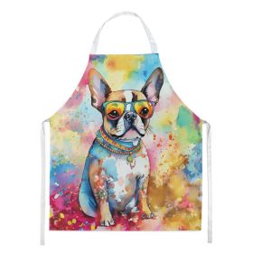 Boston Terrier Hippie Dawg Apron Cooking Kitchen Server Baking Crafts Gardening for Adult Women Men, Unisex, Large, Multicolor (Default: Default)