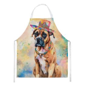 Boxer Hippie Dawg Apron Cooking Kitchen Server Baking Crafts Gardening for Adult Women Men, Unisex, Large, Multicolor (Default: Default)