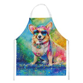 Corgi Hippie Dawg Apron Cooking Kitchen Server Baking Crafts Gardening for Adult Women Men, Unisex, Large, Multicolor (Default: Default)