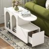 Mobile End Table with lockable wheels, Cream Style Side Table with Storage Drawer, 11.8inch Narrow Nightstand with Multi-layer Storage, Living Room