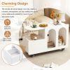 Mobile End Table with lockable wheels, Cream Style Side Table with Storage Drawer, 11.8inch Narrow Nightstand with Multi-layer Storage, Living Room
