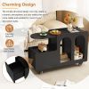 Mobile End Table with lockable wheels, Cream Style Side Table with Storage Drawer, 11.8inch Narrow Nightstand with Multi-layer Storage, Living Room