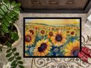 Kansas Sunflowers in Watercolor Doormat Front Door Mat Indoor Outdoor Rugs for Entryway, Non Slip Washable Low Pile, 24H X 36W